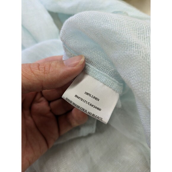 Eileen Fisher Semi Sheer 100% Linen Long Sleeve Top Mint Green Keyhole Large - Picture 7 of 10